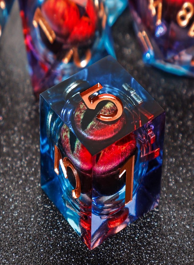 EZUO DND Resin Dice Dragon Eye Liquid Core Dice Set Sharp Edged Dice Set with Box, Dungeons and Dragons Polyhedral Dice, D&D RPG Role Playing Games (Bluish Red) - Image 2