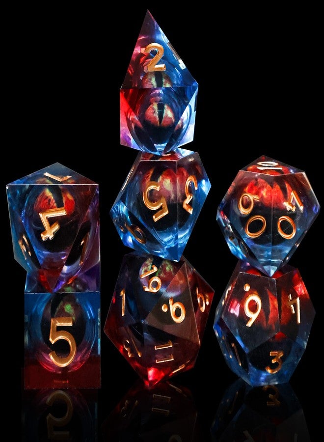 EZUO DND Resin Dice Dragon Eye Liquid Core Dice Set Sharp Edged Dice Set with Box, Dungeons and Dragons Polyhedral Dice, D&D RPG Role Playing Games (Bluish Red) - Image 4