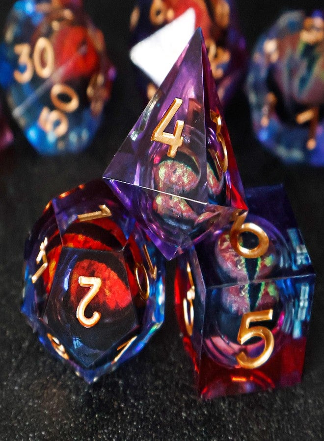 EZUO DND Resin Dice Dragon Eye Liquid Core Dice Set Sharp Edged Dice Set with Box, Dungeons and Dragons Polyhedral Dice, D&D RPG Role Playing Games (Bluish Red) - Image 3
