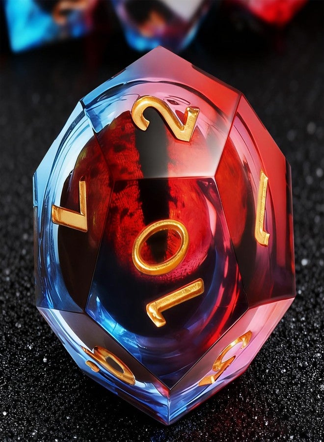 EZUO DND Resin Dice Dragon Eye Liquid Core Dice Set Sharp Edged Dice Set with Box, Dungeons and Dragons Polyhedral Dice, D&D RPG Role Playing Games (Bluish Red) - Image 1