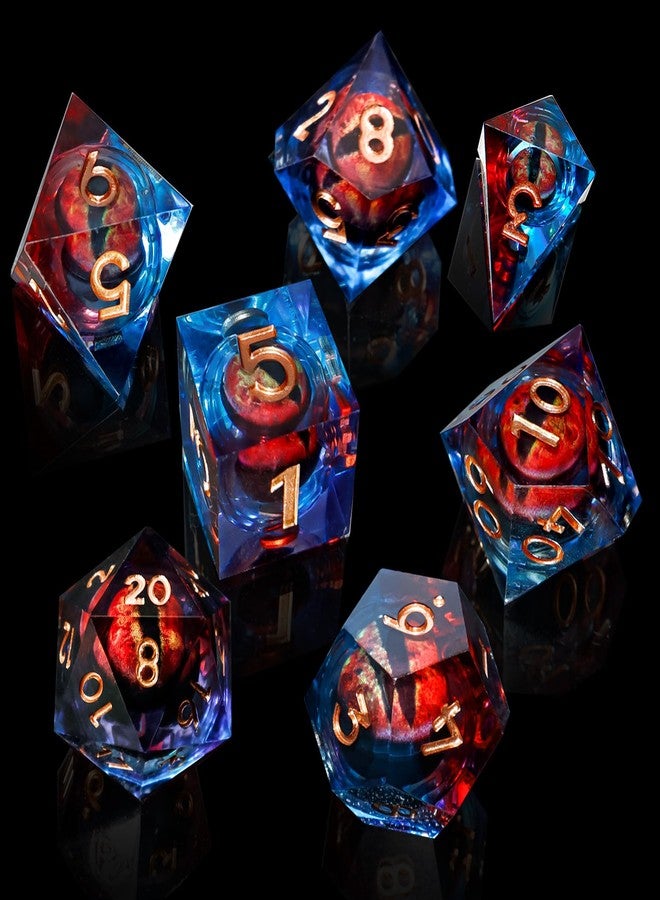 EZUO DND Resin Dice Dragon Eye Liquid Core Dice Set Sharp Edged Dice Set with Box, Dungeons and Dragons Polyhedral Dice, D&D RPG Role Playing Games (Bluish Red) - Image 5