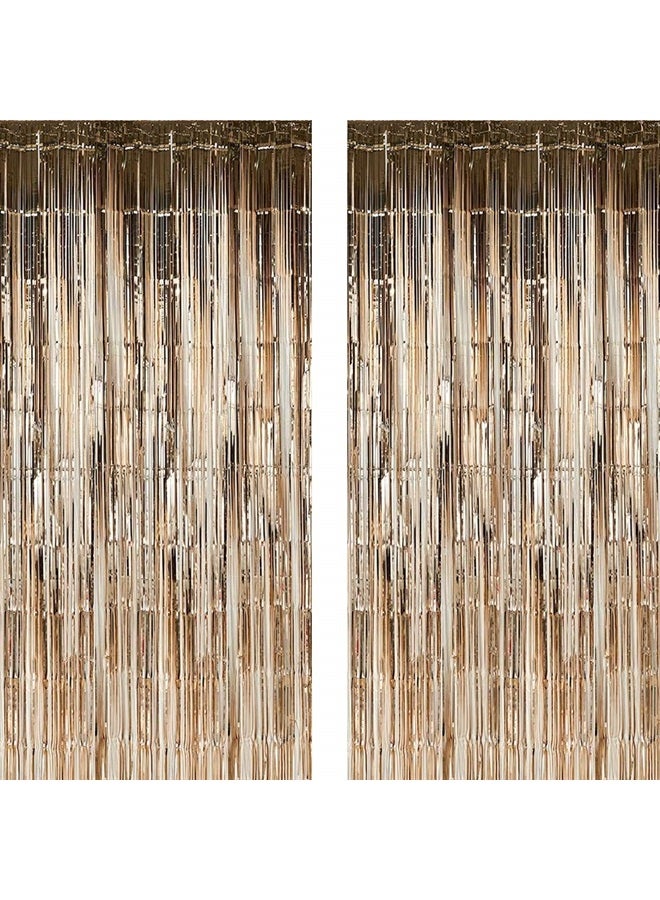 Twinkle Star 2 Pack Photo Booth Backdrop Foil Curtain Tinsel Backdrop Environmental Background for Birthday Party, Wedding, Graduation, Christmas Decorations (Champagne) - Image 1