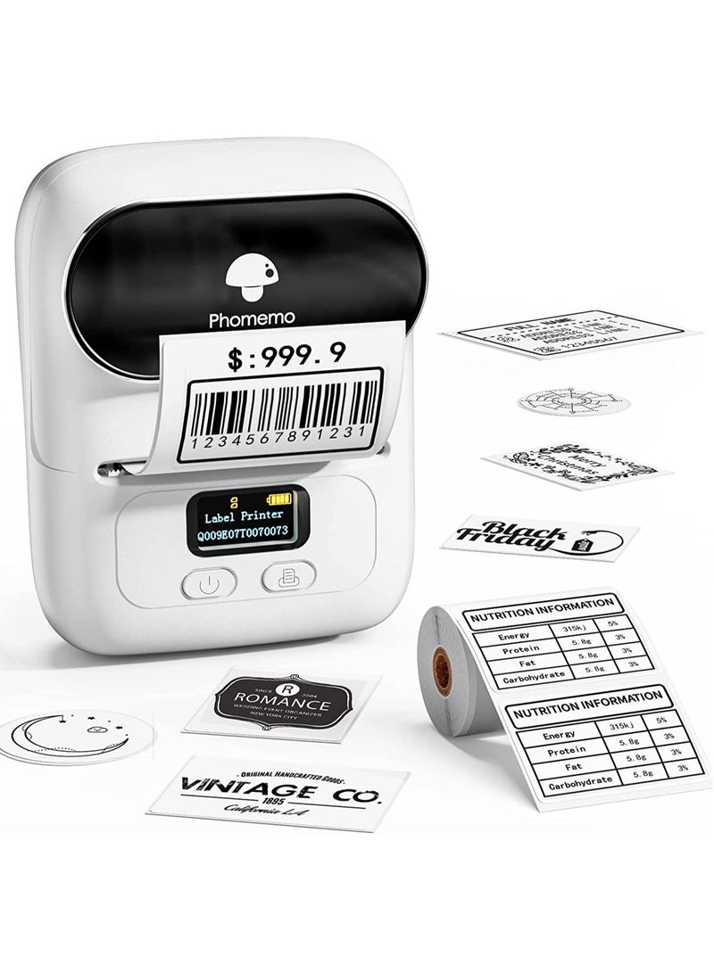فوميمو طابعة ملصقات Phomemo-M110 - ماكينة صنع ملصقات حرارية بلوتوث محمولة تنطبق على وضع العلامات على كابل مكتب الشحن والباركود للبيع بالتجزئة والمزيد مع لفة ملصقات مقاس 1 40 × 30 مم باللون الأبيض - Image 2