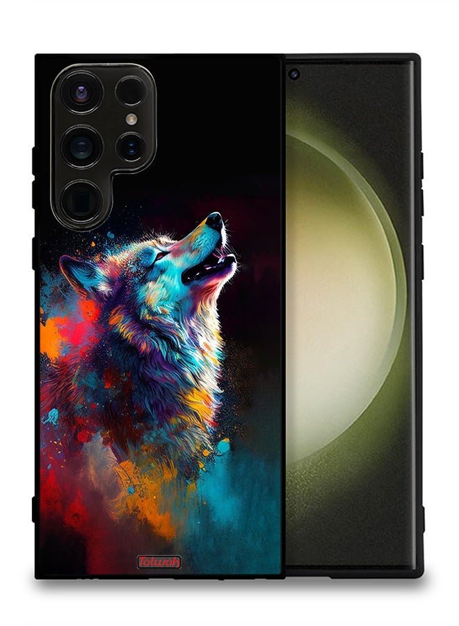 Tolwak Samsung Galaxy S23 Ultra 5G Protective Case Cover Wolf Colorful Art - Image 2