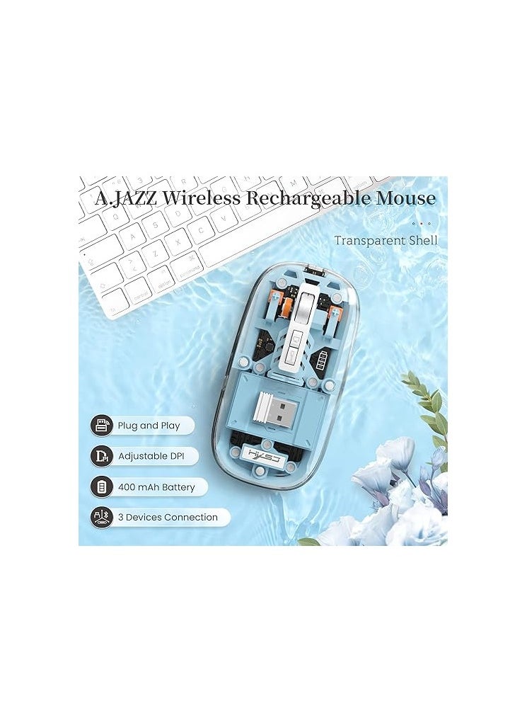 WIRELESS - Wireless Bluetooth5.1&2.4G Mini Lightweight Mouse,Transparent Clear Cool,Rechargeable Silent Computer Mice,Nano USB C Receiver,LED Battery Magic Silm for Office/PC/Mac/Laptop/Apple - Image 1