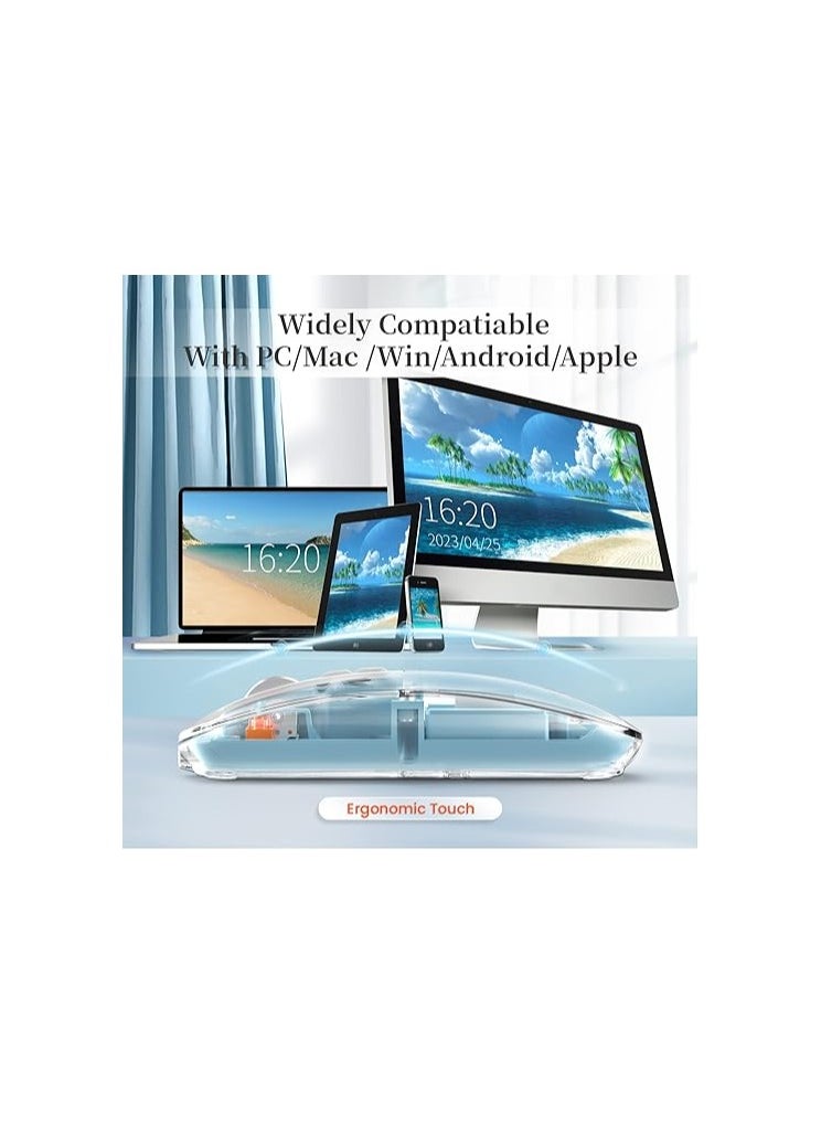 WIRELESS - Wireless Bluetooth5.1&2.4G Mini Lightweight Mouse,Transparent Clear Cool,Rechargeable Silent Computer Mice,Nano USB C Receiver,LED Battery Magic Silm for Office/PC/Mac/Laptop/Apple - Image 1