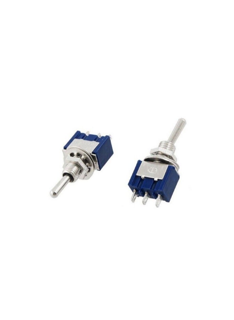 KNP KNP MTS 103 Blue Toggle Switch is a high quality three position switch designed for various electronic applications With its distinctive blue color and robust construction this switch allows for reliable control over electrical circuits featuring an ON-OFF-ON configuration for versatile functionality.  - Image 1