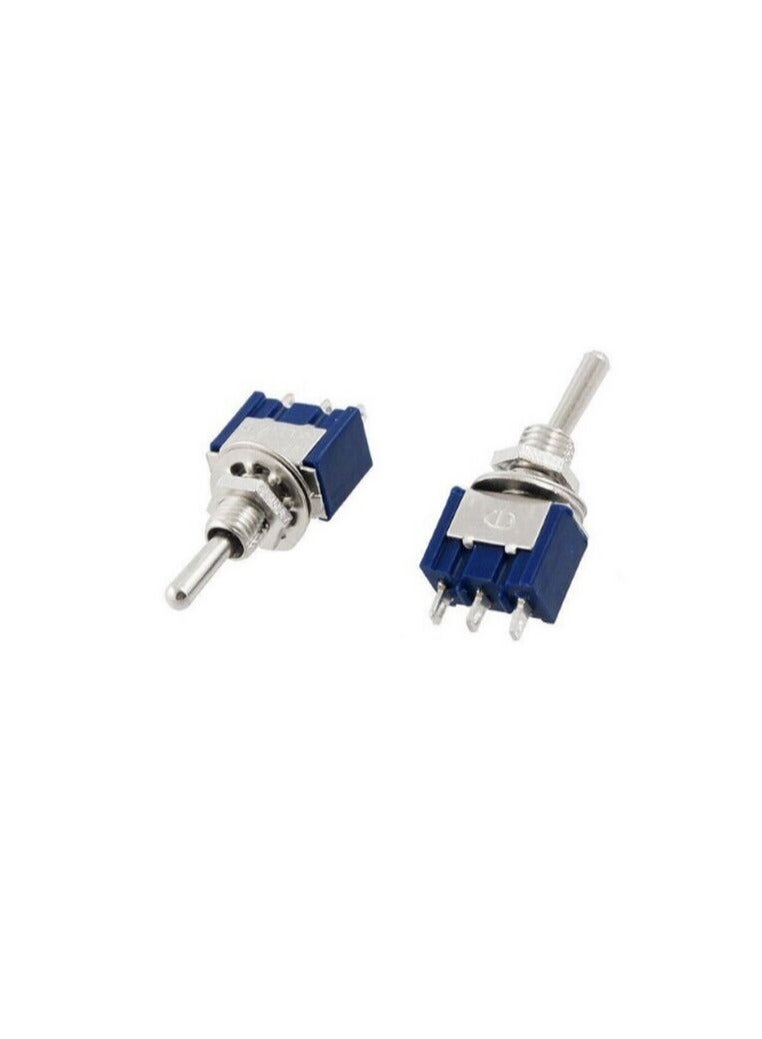 KNP KNP MTS 103 Blue Toggle Switch is a high quality three position switch designed for various electronic applications With its distinctive blue color and robust construction this switch allows for reliable control over electrical circuits featuring an ON-OFF-ON configuration for versatile functionality.  - Image 2