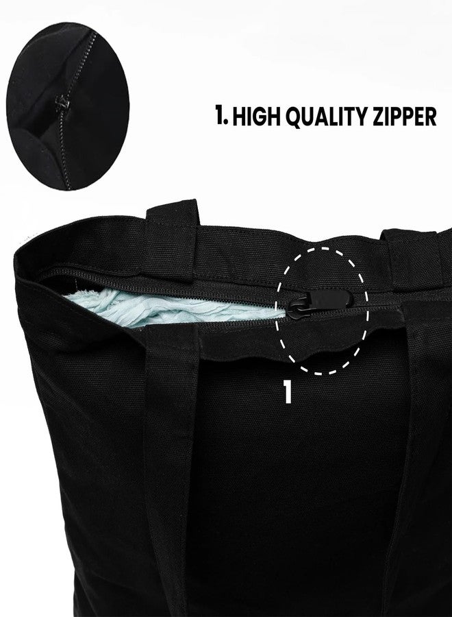 Clapcart Canvas Black Tote Bag set of 2 for Women | Printed Multipurpose Cotton Zipper Bags | Cute Hand Bag for Girls (Be Happy & Cat Face) - Image 5