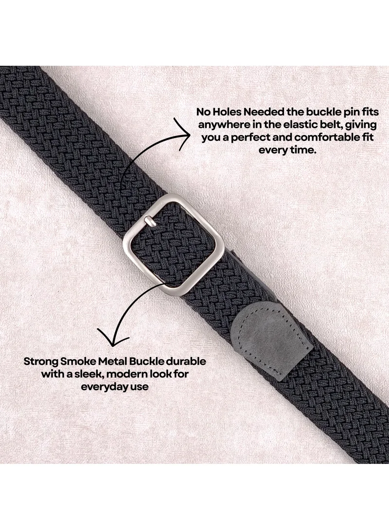 Classic Milano Grey (DWE-314) Classic Milano Braided Cotton Elastic Stretch Belt for Men & Women, Woven Canvas Web Belt with Gift Box, Adjustable Men's Belt | Full Length: 110CM (Free Size - Fits up to the waist of 40 Inches / 100 CM)  | Best Price UAE