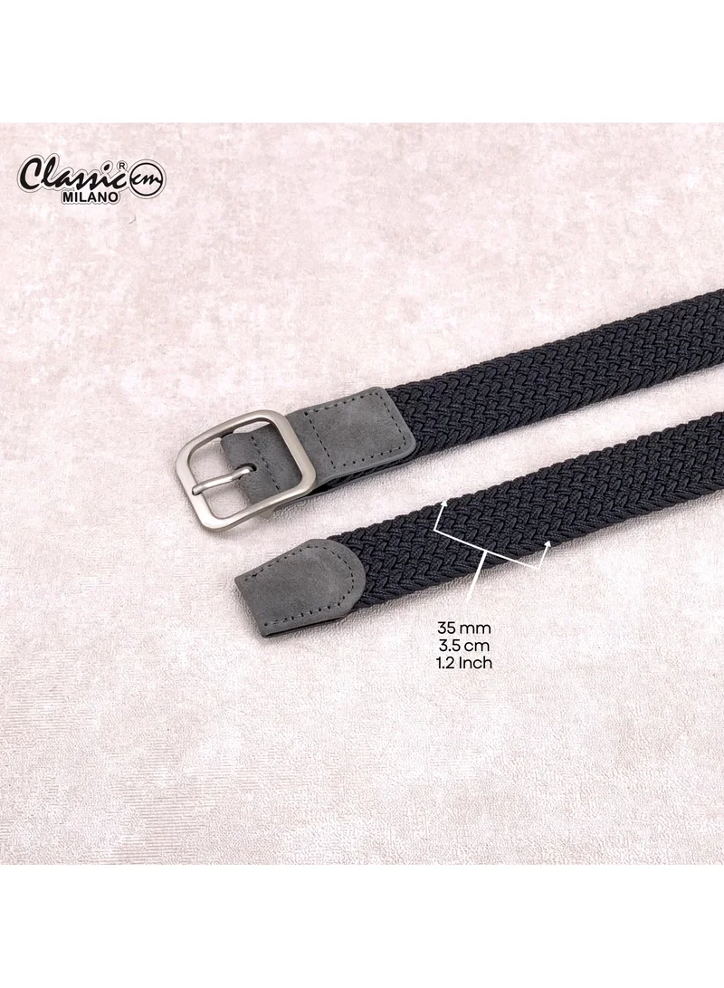 Classic Milano Grey (DWE-314) Classic Milano Braided Cotton Elastic Stretch Belt for Men & Women, Woven Canvas Web Belt with Gift Box, Adjustable Men's Belt | Full Length: 110CM (Free Size - Fits up to the waist of 40 Inches / 100 CM)  | Best Price UAE
