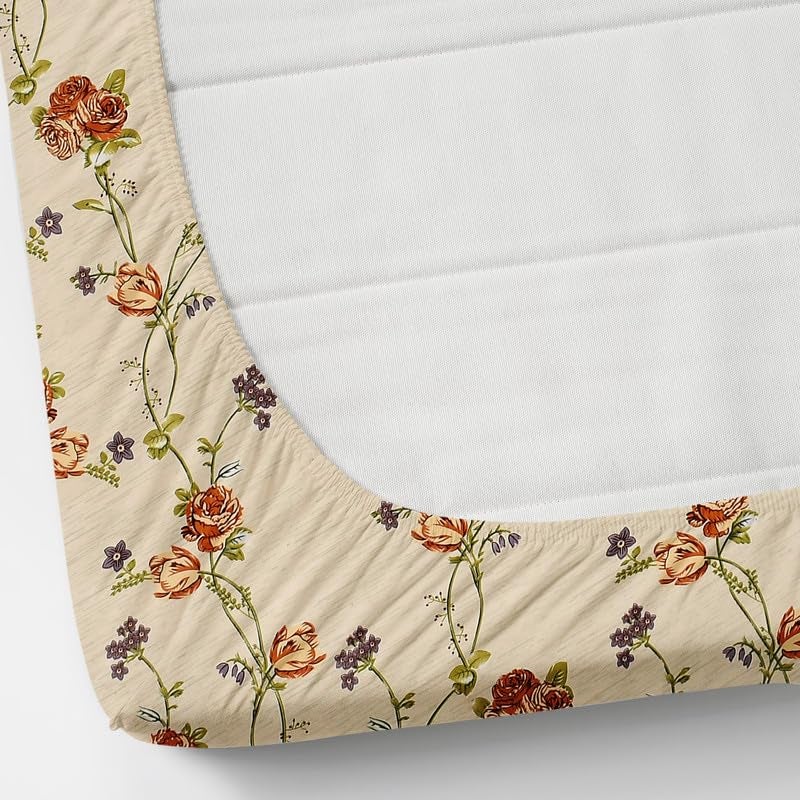 Furnofy 140 GSM Fitted Bedsheet (L-78 x B-72 + 6" Pocket) with 2 Pillow Covers - Fitted, Floral Print, Soft & Stretchable - Image 4