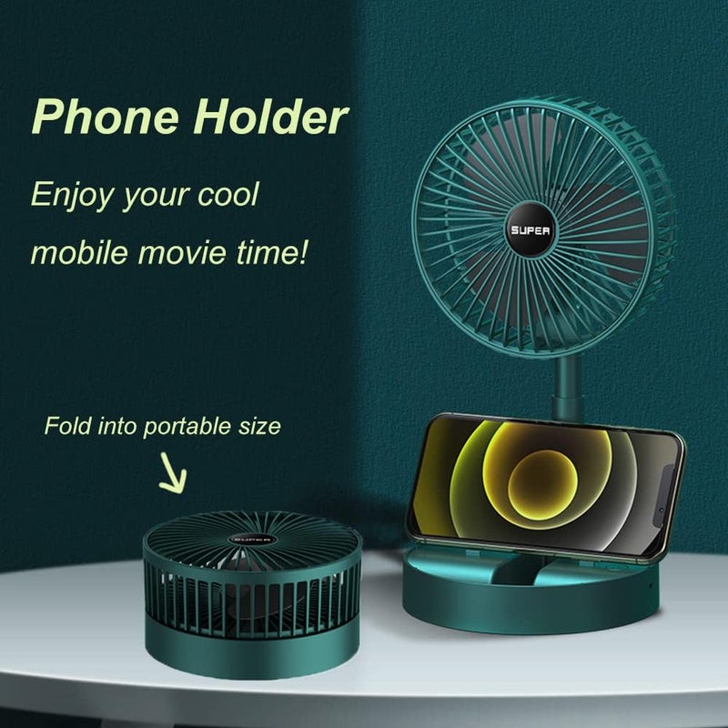 CENAVA Portable Rechargeable Desk Fan, Folding Fan Pedestal Fan 3 Speeds Height Adjustable Table Fan, 2000mAh Rechargeable USB Charging for Home Office Travel Camping RV Desk Bedroom Outdoor (Green) - Image 4