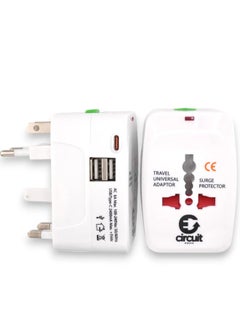 Universal Travel Adapter Type C, World Travel Power Plug With 2 USB, All In One Travel Plug Adapter For EU/US/UK/AU Compatible With iPhone/Samsung (White)