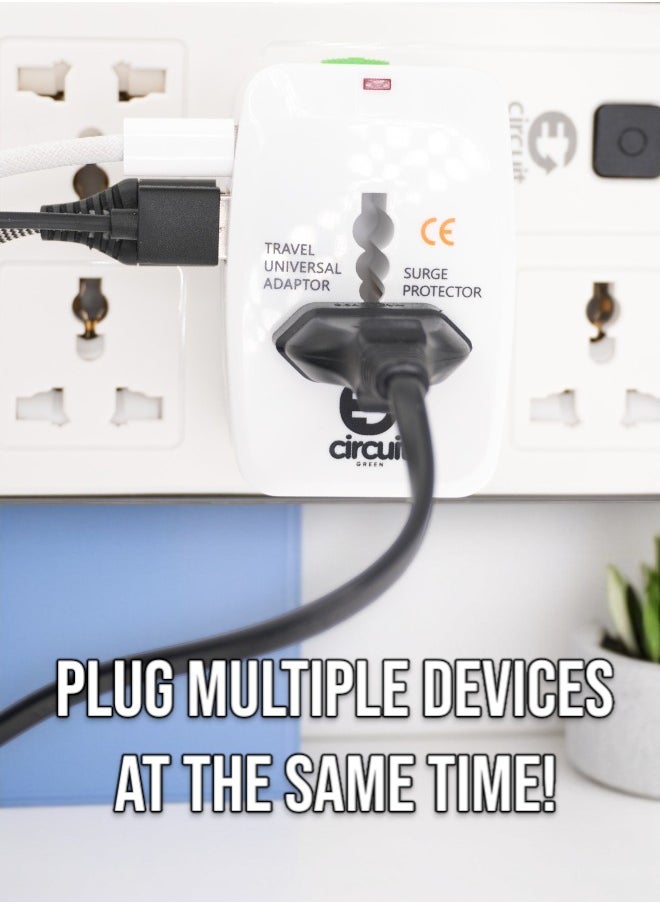 Circuit Green - Universal Travel Adapter Type C, World Travel Power Plug With 2 USB, All In One Travel Plug Adapter For EU/US/UK/AU Compatible With iPhone/Samsung (White) - Image 1