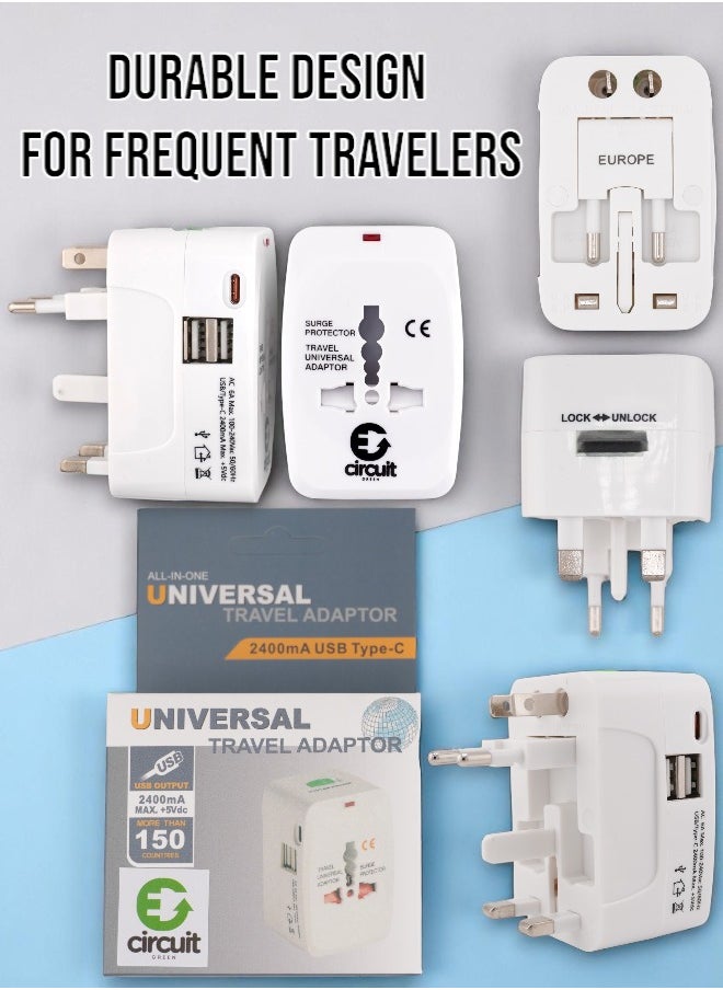 Circuit Green Universal Travel Adapter Type C, World Travel Power Plug With 2 USB, All In One Travel Plug Adapter For EU/US/UK/AU Compatible With iPhone/Samsung (White)  - Image 5