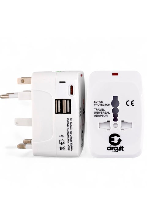 Universal Travel Adapter Type C, World Travel Power Plug With 2 USB, All In One Travel Plug Adapter For EU/US/UK/AU Compatible With iPhone/Samsung (White)