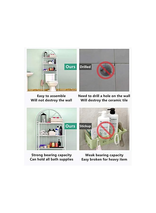 راكسوم رف تخزين المرحاض وحدة رفوف المرحاض المعدنية منظم رف تخزين الحمام 3 طبقات بيضاء لتوفير المساحة للحمام وغسالة المرحاض 65 × 34 × 117 سم - Image 3