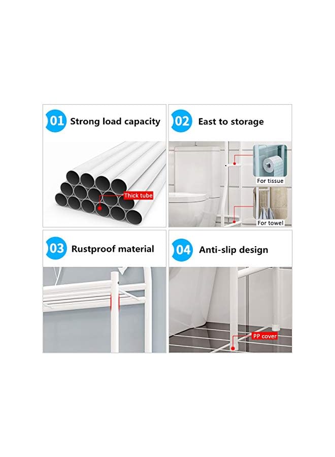 راكسوم رف تخزين المرحاض وحدة رفوف المرحاض المعدنية منظم رف تخزين الحمام 3 طبقات بيضاء لتوفير المساحة للحمام وغسالة المرحاض 65 × 34 × 117 سم - Image 4