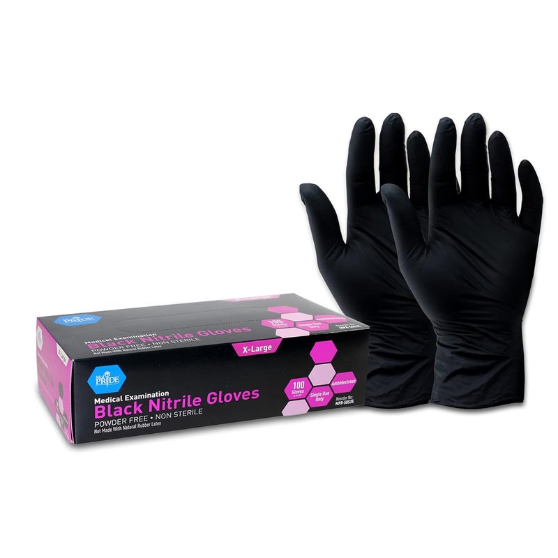 Medpride Black Nitrile Medical Examination Gloves (X-Large, 100-Count) Ultra-Strong Thick, Latex & Rubber Free, Disposable Powder-Free Gloves for Healthcare & Food Handling Use - Image 1