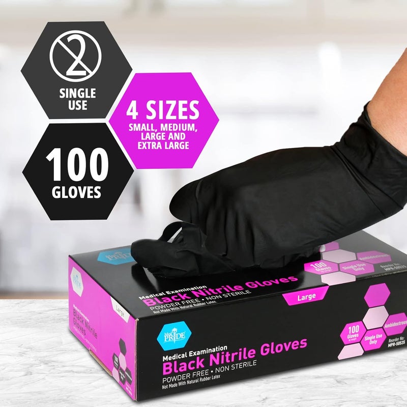 Medpride Black Nitrile Medical Examination Gloves (X-Large, 100-Count) Ultra-Strong Thick, Latex & Rubber Free, Disposable Powder-Free Gloves for Healthcare & Food Handling Use - Image 5