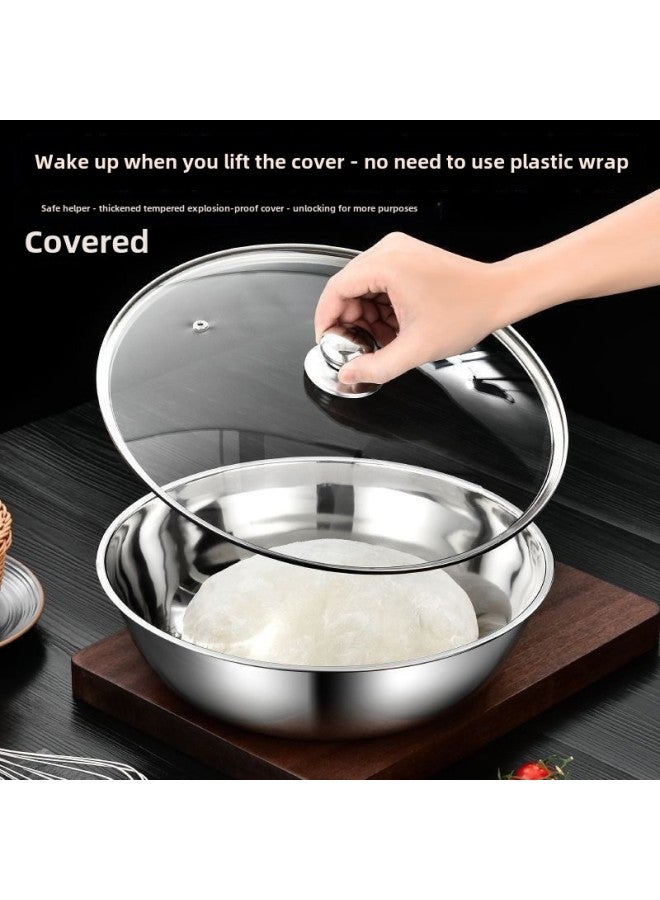 Stainless Steel Household Special Basin With Lid For Deepening Thickening Baking Salad Eggs And Rubbing Hair Basin Salad Basin-Specification:With Cover -Color:34cm  - Image 1