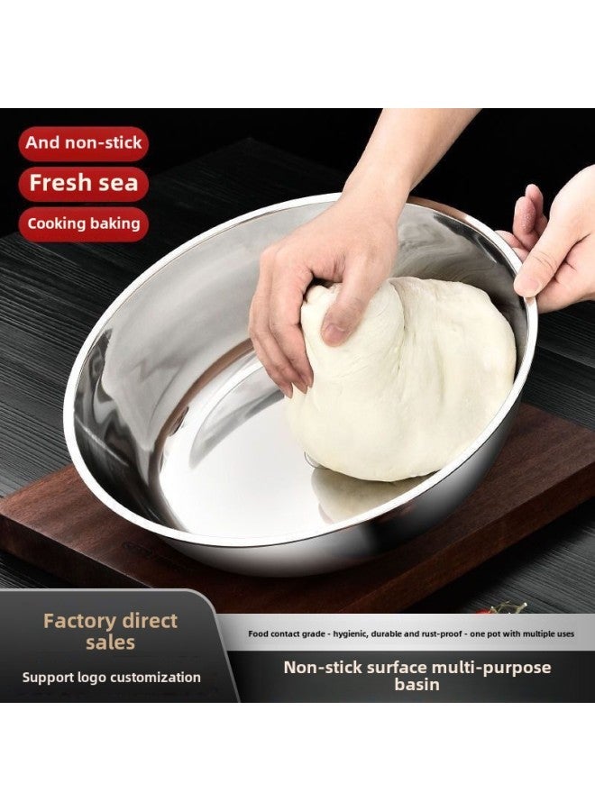 Stainless Steel Household Special Basin With Lid For Deepening Thickening Baking Salad Eggs And Rubbing Hair Basin Salad Basin-Specification:With Cover -Color:34cm  - Image 2
