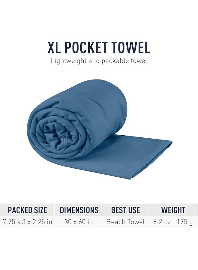 SEA TO SUMMIT Portable Pocket Towel for Camping Gym and Travel X Large (30 x 60 inches) Moonlight Blue - Image 3