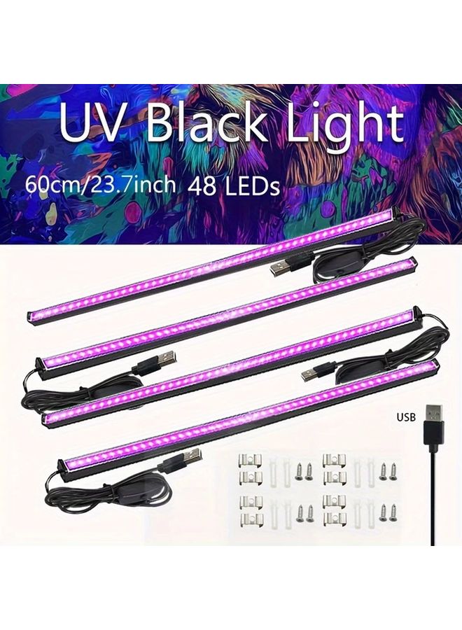 4 قطع 23.7 بوصة ضوء أسود LED بالأشعة فوق البنفسجية يعمل بالUSB محمول لحفلات المنزل - Image 4