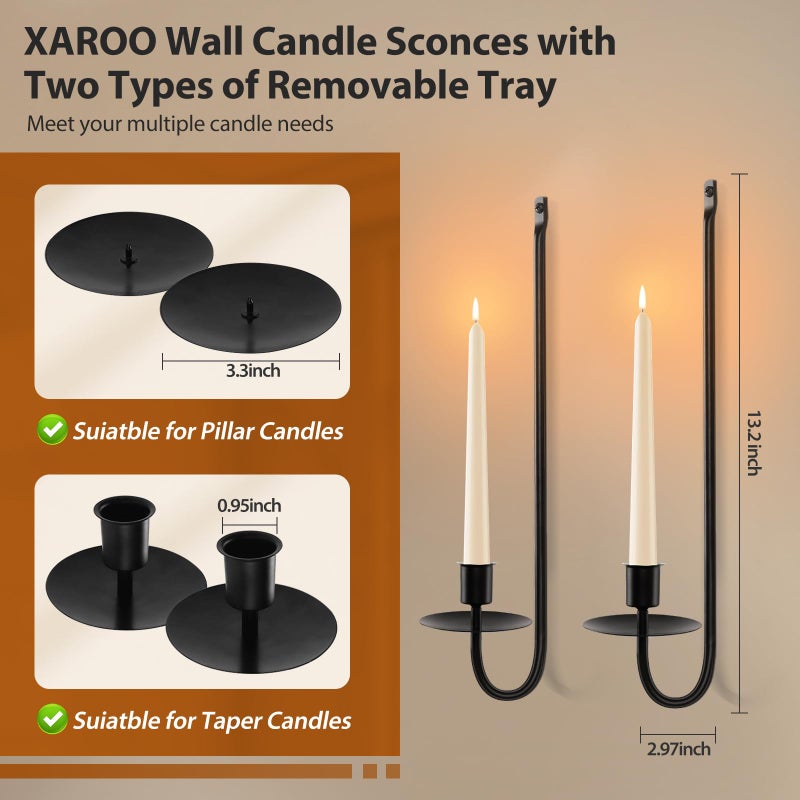 XAROO Candle Sconces Set of 2, Taper & Pillar Wall Candle Holder, 13.2 Inch Black Wall Sconces Set of Two, Decor for Entryway, Stair Corner, Living Room, Gifts for Men Women Mom or Dad - Image 3