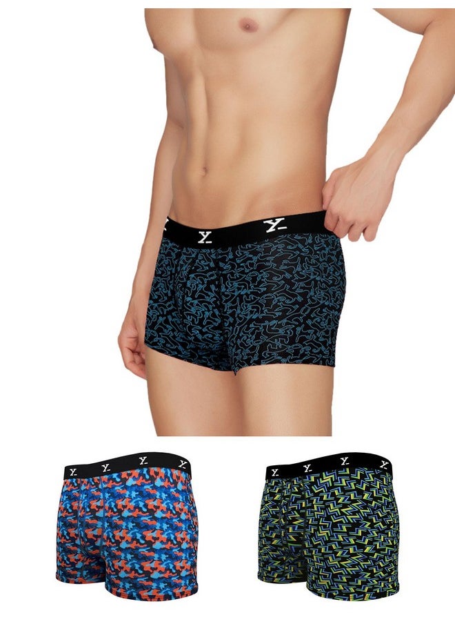 XYXX - XYXX Men's Modal Modern Stretch Trunks (Pack of 3) (XYTRNK_R5_03_Camo Blue & Orange+Lightning Bolt+Yoga Pet_XXL) - Image 1