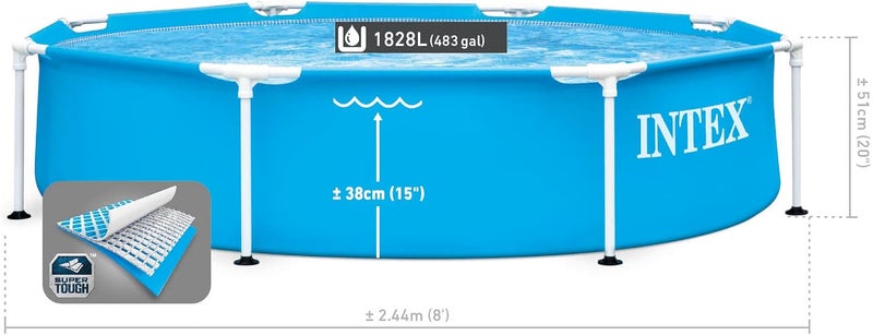 انتكس مسبح دائري أزرق بإطار معدني، 244 × 51 سم 244x51سم - Image 4
