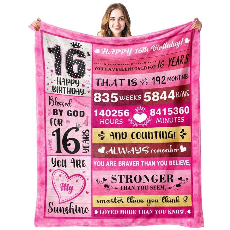 PVDSAVE 16th Birthday Gifts for Girls - Sweet 16 Gifts for Girl - 16 Birthday Decorations for Girls - Sixteen YR Bday Gift for Girl Daughter Granddaughter Niece Sister Ideas Blanket 50"x60" - Image 1