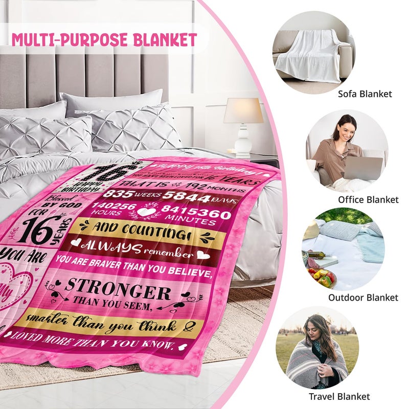 PVDSAVE 16th Birthday Gifts for Girls - Sweet 16 Gifts for Girl - 16 Birthday Decorations for Girls - Sixteen YR Bday Gift for Girl Daughter Granddaughter Niece Sister Ideas Blanket 50"x60" - Image 5