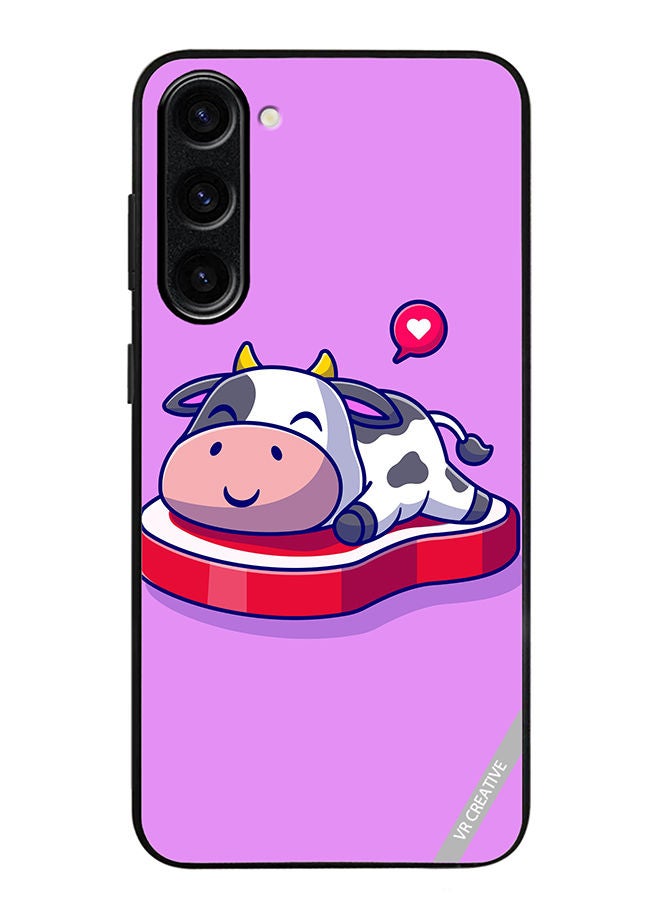 VR CREATIVE Protective Case Cover For Samsung Galaxy S23 Cute Cow Sleeping On Beef Steak Cartoon Design Multicolour - Image 1