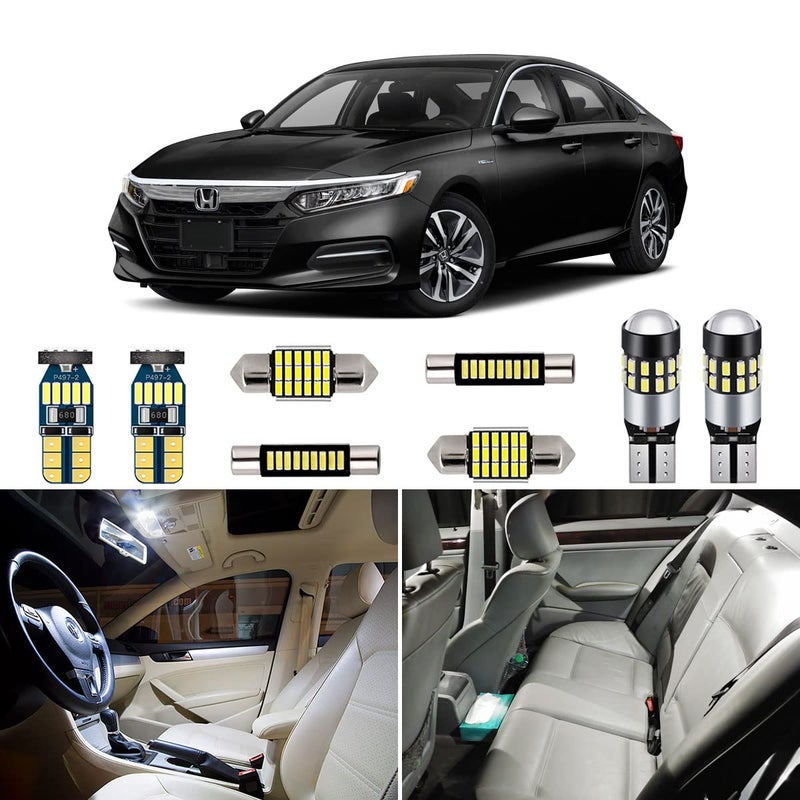 طقم أضواء LED داخلية بيضاء من AUTOGINE مكون من 6 قطع لسيارة هوندا أكورد 2018 2019 2020 2021 2022 سوبر برايت 6000K مصابيح خريطة داخلية مصابيح سقف مرآة تجميل مصابيح صندوق السيارة حزمة أدوات التركيب