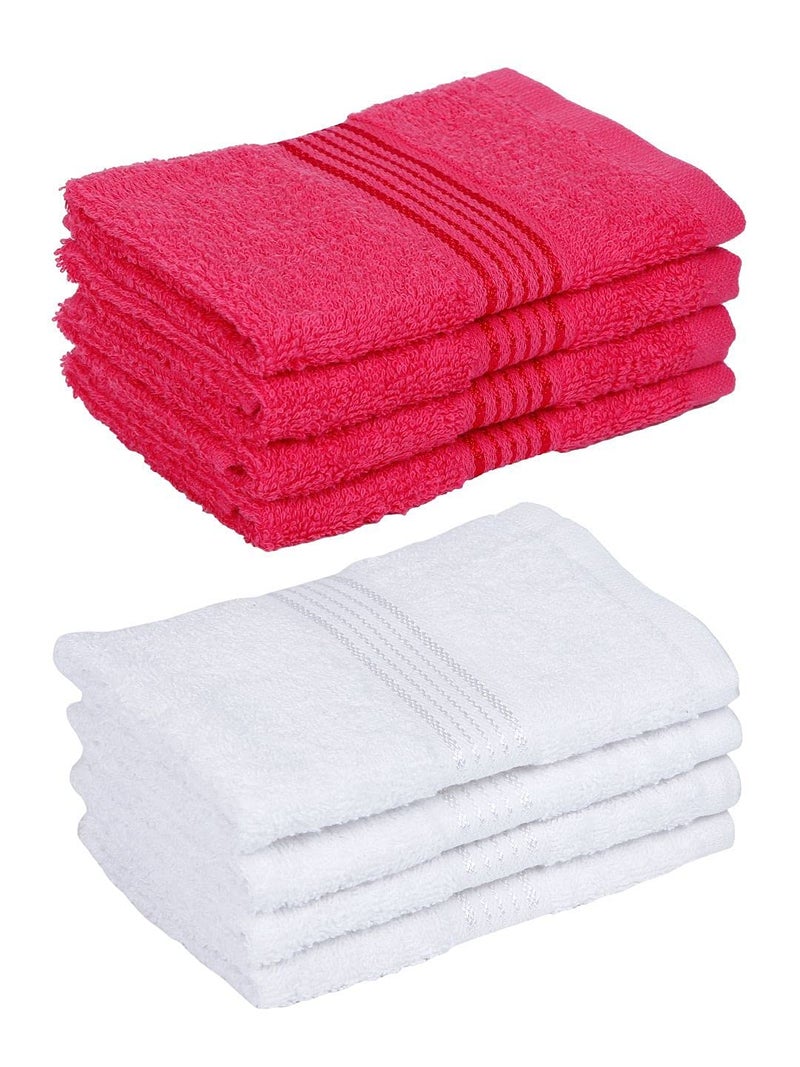 KOPA Quick Dry 100% Cotton Soft Terry Towel -8pc Face Towel (d'ross) | Quick Dry 100% Cotton | Super Absorbent, Lightweight, Odour Free - for Men, Women, Kids Solid-Pink/White - Image 3