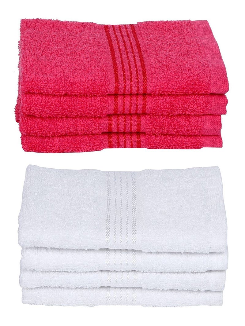 KOPA Quick Dry 100% Cotton Soft Terry Towel -8pc Face Towel (d'ross) | Quick Dry 100% Cotton | Super Absorbent, Lightweight, Odour Free - for Men, Women, Kids Solid-Pink/White - Image 2