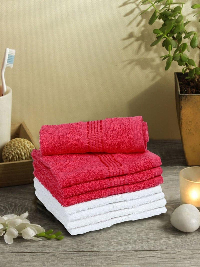 KOPA Quick Dry 100% Cotton Soft Terry Towel -8pc Face Towel (d'ross) | Quick Dry 100% Cotton | Super Absorbent, Lightweight, Odour Free - for Men, Women, Kids Solid-Pink/White - Image 1