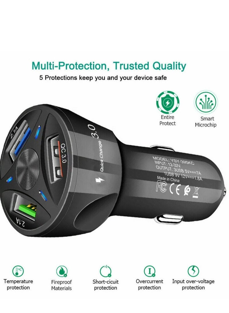 ELTRAZONE 4 Port Car Charger USB Adapter, MoreChioce 12-24V Car Charger Adapter Universal USB Car Charger Compatible with Mobile Phones Tablets Other USB Accessories, Black  - Image 2