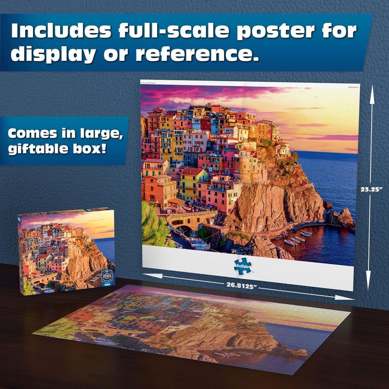 Buffalo Games - Sapphire Select - Cinque Terre Sunset - 1000 Piece Jigsaw Puzzle â€“ Challenging & Fun â€“ Blue Core Puzzle Board â€“ Giftable Display Box - Full Size Poster Included - Image 2