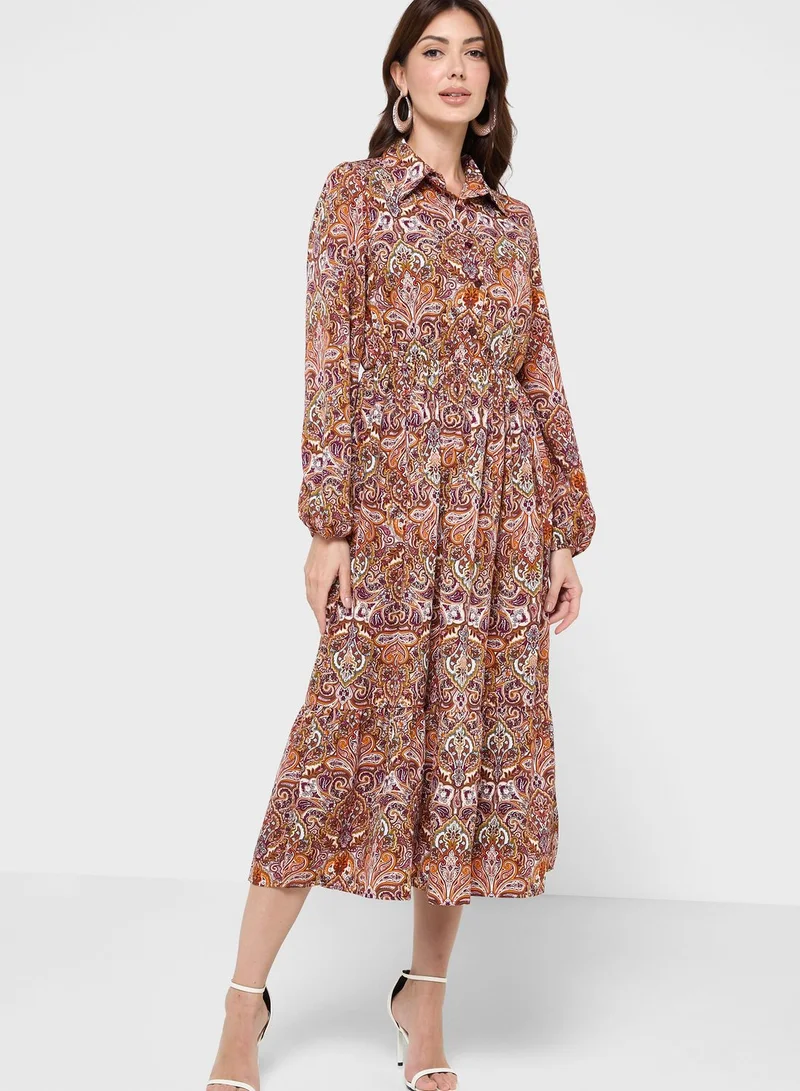 boohoo Paisley Print Tiered Dress