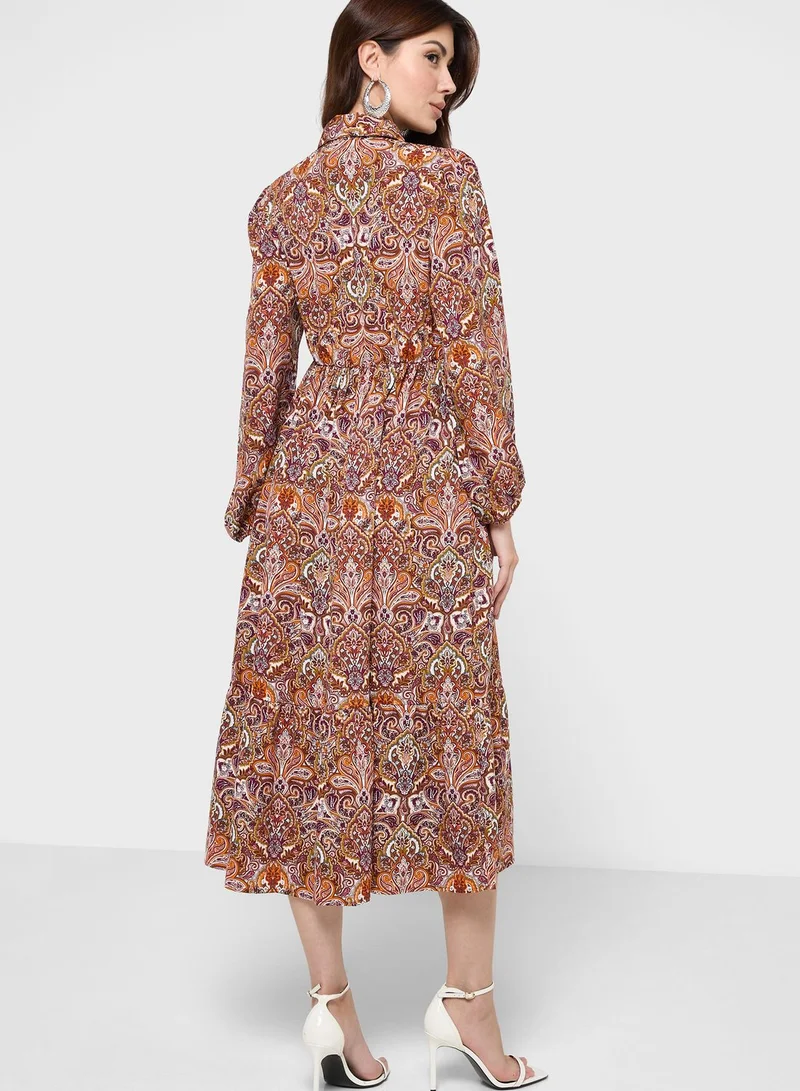 boohoo Paisley Print Tiered Dress