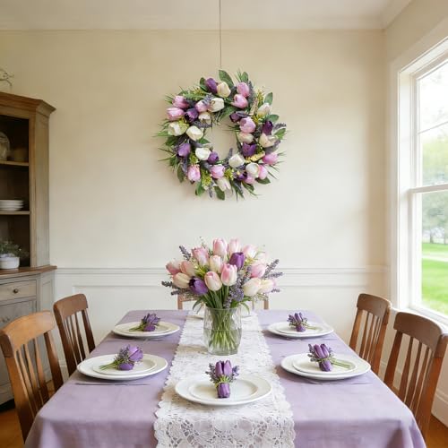 CIR OASES Spring/Summer Wreaths for Front Door,Purple Tulip Wreath for Decoration, 22 Inch Door Wreaths Indoor Outdoor for Party Holiday Farmhouse Wedding Home Wall Window Decor - Image 4