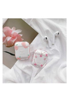 AIWANTO 2Pcs Wireless Earpods Case Transparent Clear Headset Box Shockproof Protective Case Compatible for AirPods (Peach design)  - Image 1