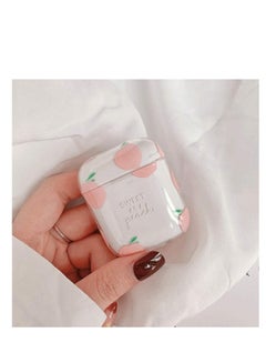AIWANTO 2Pcs Wireless Earpods Case Transparent Clear Headset Box Shockproof Protective Case Compatible for AirPods (Peach design)  - Image 2