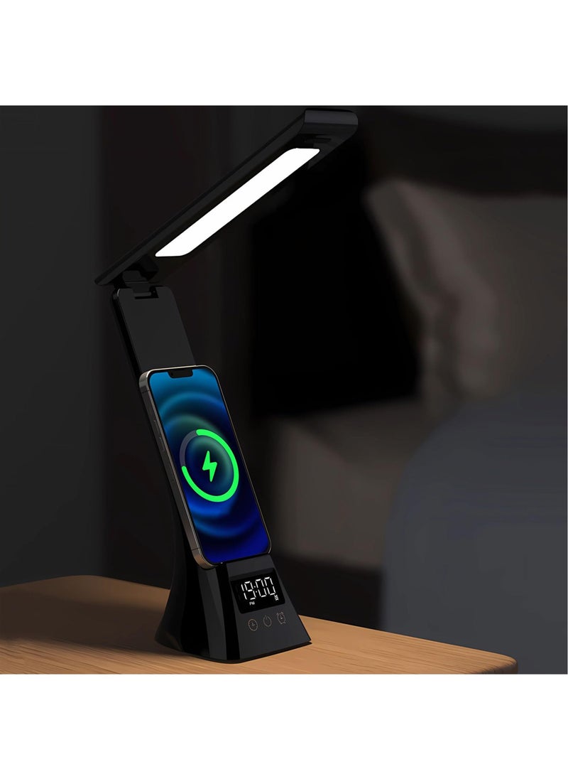 Generic - LED Desk Lamp with Wireless Charger, USB Charging Port, 3 Brightness, Desk Lamps for Home Office, Dimmable Table Lamp Eye Caring Reading Light, Touch Control, Auto Timer, Black - Image 1