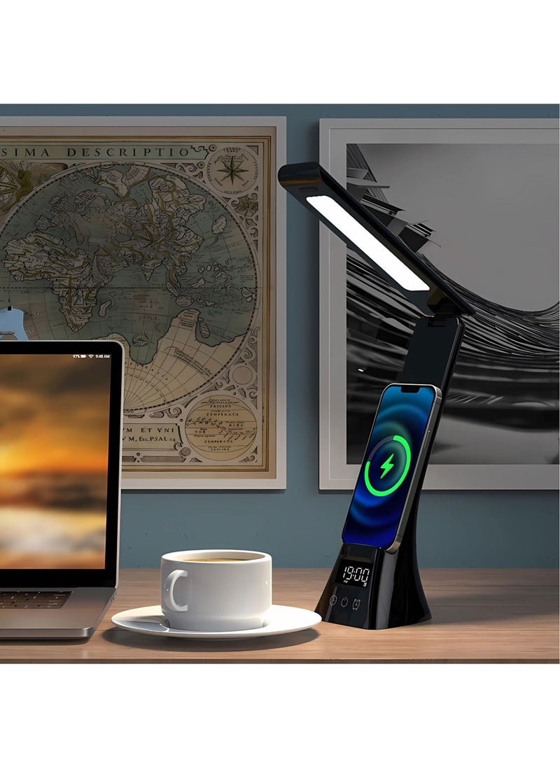 Generic LED Desk Lamp with Wireless Charger, USB Charging Port, 3 Brightness, Desk Lamps for Home Office, Dimmable Table Lamp Eye Caring Reading Light, Touch Control, Auto Timer, Black  - Image 1