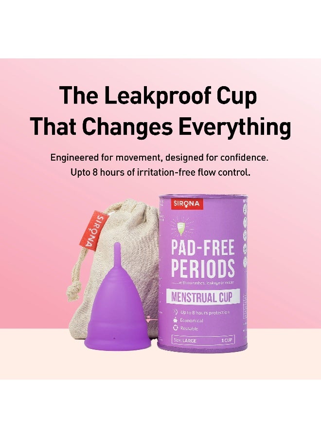 Sirona Reusable Menstrual Cup for Women | Large Size with Pouch|Ultra Soft, Odour and Rash Free|100% Medical Grade Silicone |No Leakage | Protection for Up to 8-10 Hours | US FDA Registered,Pack of 1 - Image 2