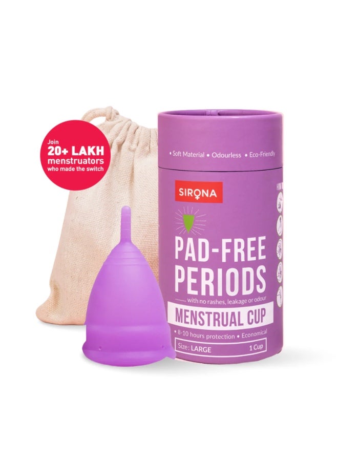 Sirona Reusable Menstrual Cup for Women | Large Size with Pouch|Ultra Soft, Odour and Rash Free|100% Medical Grade Silicone |No Leakage | Protection for Up to 8-10 Hours | US FDA Registered,Pack of 1 - Image 1